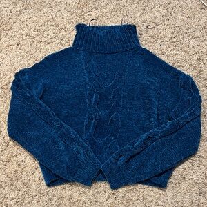 Pink Rose Deep Blue Cable Knit Turtleneck Sweater